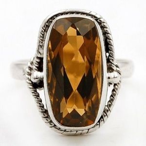 Flawless 3CT Smoky topaz 925 Silver Ring 6 1/2